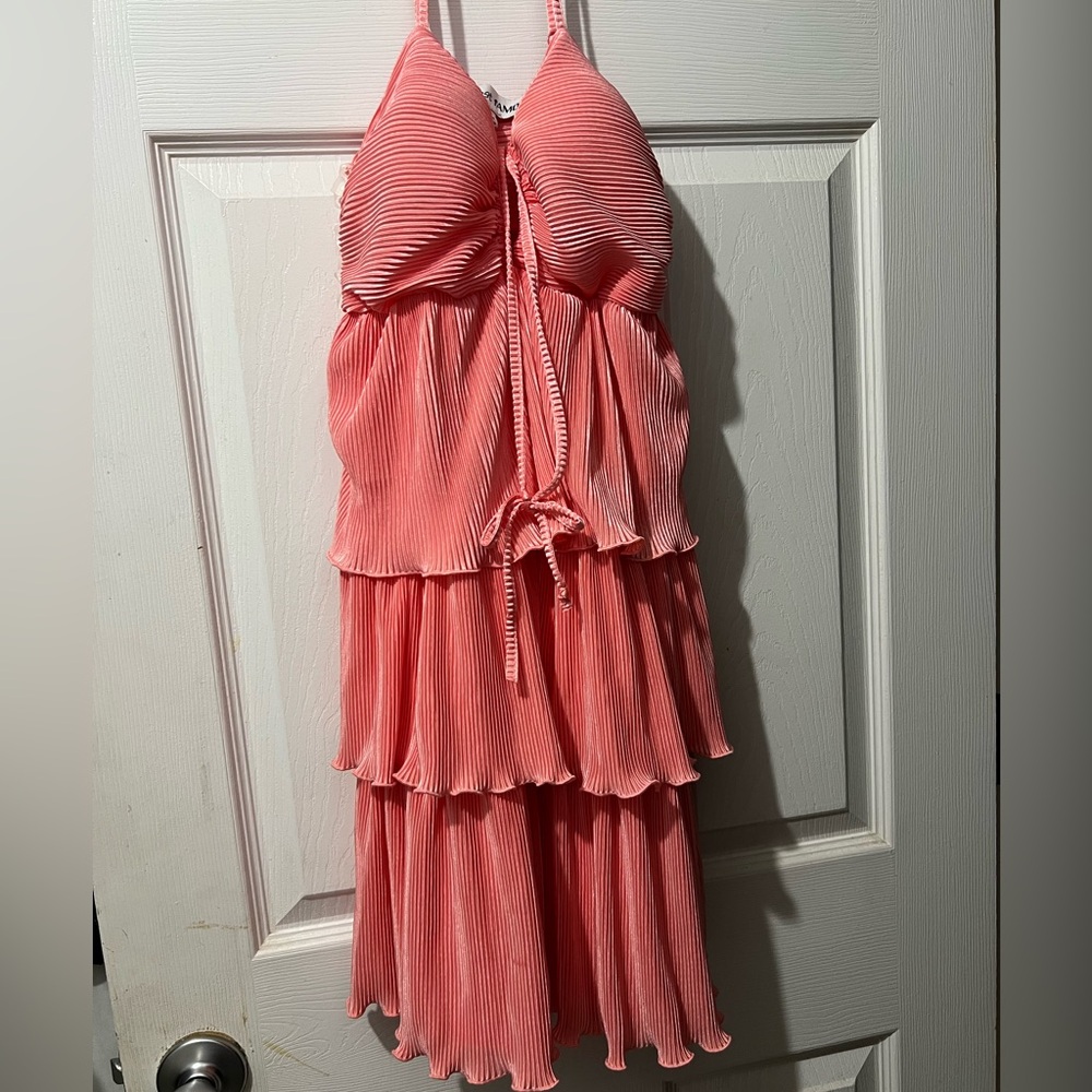 Junior Size Pink Halter Tiered Dress